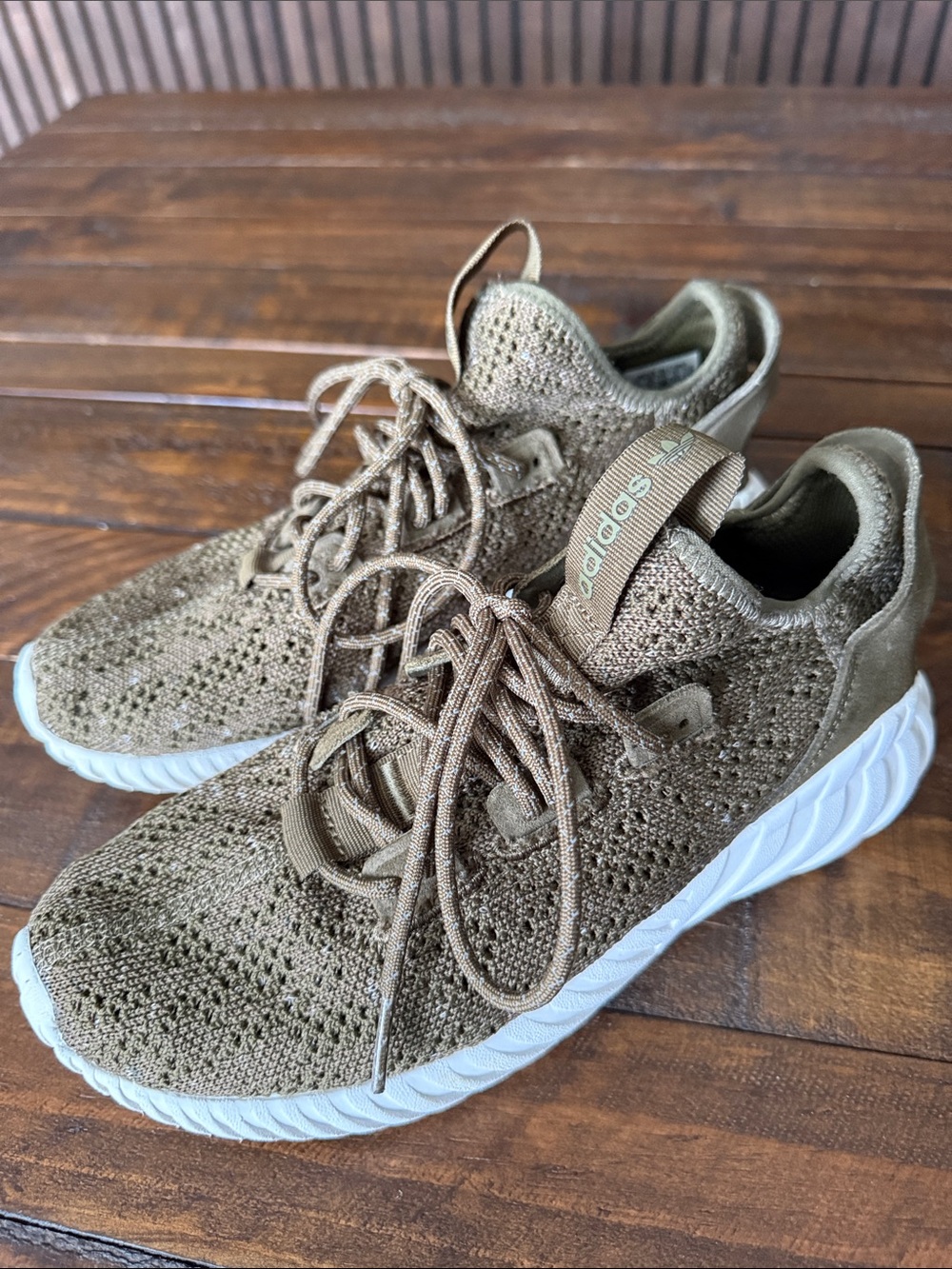adidas Tubular Doom Knit Sneakers Olive Green with White Soles